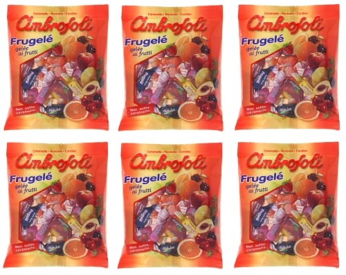 6x Ambrosoli Frugelé Fruchtgelee in den Geschmacksrichtungen Erdbeere, Zitrone, Orange, Schwarzkirsche, Pfirsich und Brombeere 130g Beutel Weiche Fruchtbonbons Bonbons 6x Ambrosoli Frugelé Fruchtgelee in den Geschmacksrichtungen Erdbeere, Zitrone, Orange, Schwarzkirsche, Pfirsich und Brombeere 130g Beutel Weiche Fruchtbonbons Bonbons von Ambrosoli