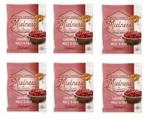 6x Ambrosoli Mielness Miele&Goji Honigbonbons mit Goji-Beeren Süßigkeiten Beutel mit 90g von Ambrosoli