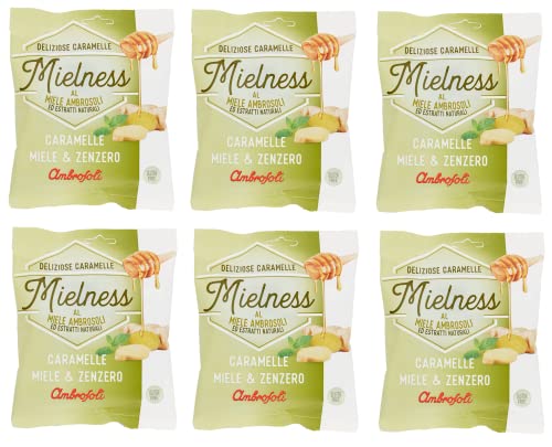 6x Ambrosoli Mielness Miele&Zenzero Honigbonbons mit Ingwer Beutel mit 90g Süßigkeiten bonbons 6x Ambrosoli Mielness Miele&Zenzero Honigbonbons mit Ingwer Beutel mit 90g Süßigkeiten bonbons von Ambrosoli