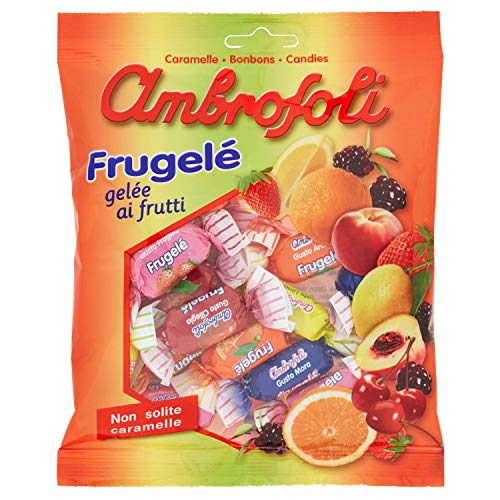 Ambrosoli Frugelé Fruchtgelee in den Geschmacksrichtungen Erdbeere, Zitrone, Orange, Schwarzkirsche, Pfirsich und Brombeere 130g Beutel Weiche Fruchtbonbons Bonbons Ambrosoli Frugelé Fruchtgelee in den Geschmacksrichtungen Erdbeere, Zitrone, Orange, Schwarzkirsche, Pfirsich und Brombeere 130g Beutel Weiche Fruchtbonbons Bonbons von Ambrosoli
