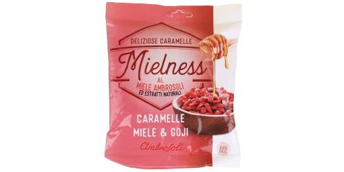 Ambrosoli Mielness Miele&Goji Honigbonbons mit Goji-Beeren Süßigkeiten Beutel mit 90 g Ambrosoli Mielness Miele&Goji Honigbonbons mit Goji-Beeren Süßigkeiten Beutel mit 90 g von Ambrosoli