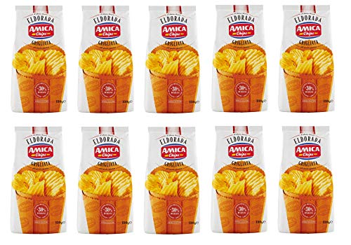 10x Amica Chips Eldorada Grigliata Salzige Kartoffelchips mit gewelltem Schnitt 130g glutenfreie knusprige Kartoffel chips von Amica