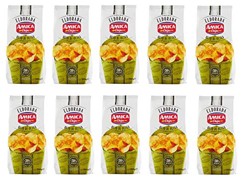 10x Amica Chips Eldorada con Olio di Oliva Kartoffelchips mit Olivenöl 130g glutenfreie knusprige Kartoffel chips von Amica