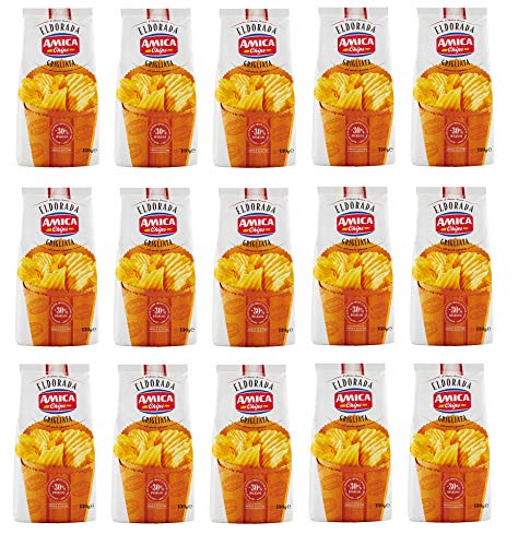 15x Amica Chips Eldorada Grigliata Salzige Kartoffelchips mit gewelltem Schnitt 130g glutenfreie knusprige Kartoffel chips von Amica