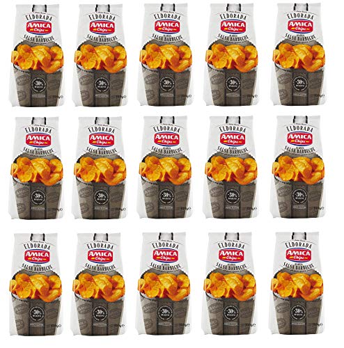 15x Amica Chips Eldorada Salsa Barbecue Kartoffelchips gesalzen mit Geschmack der Barbecue-Sauce glutenfreie knusprige Kartoffel chips 130g von Amica