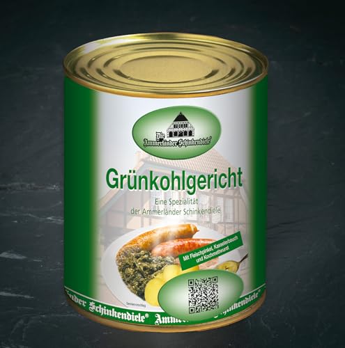 Grünkohlgericht mit Pinkelwurst | Kasseler und Kochwurst | In 800g Dose | Herzhaftes Essen für Genussliebhaber | Perfekt für schnelle und schmackhafte Mahlzeiten von Ammerländer Schinkendiele