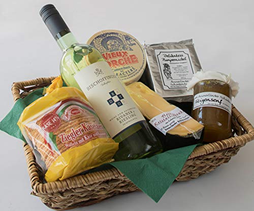 Käse-Präsentkorb Nr. 50 Käse-Geschenk mit köstlichem Gouda, französischem Camembert, Glas Feigensenf von Ammerländer Schinkendiele