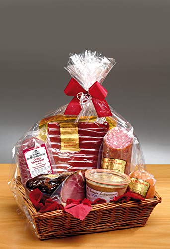Köstlichkeiten-Korb Nr. 6 Herzhaft mit Katenschinken | Aalrauch-Bauernmettwurst | Drögt-Mettwurst | Bauern-Leberwurst und Gewürzschinken Köstlichkeiten-Korb Nr. 6 Herzhaft mit Katenschinken | Aalrauch-Bauernmettwurst | Drögt-Mettwurst | Bauern-Leberwurst und Gewürzschinken von Ammerländer Schinkendiele