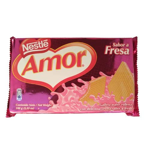 Amor - Nestle - Waffelkekse gefüllt mit köstlicher Creme mit Erdbeergeschmack - Ideal für jede Zeit des Tages - 3 Einheiten zu 100 Gramm - 300 Gramm insgesamt - von Amor