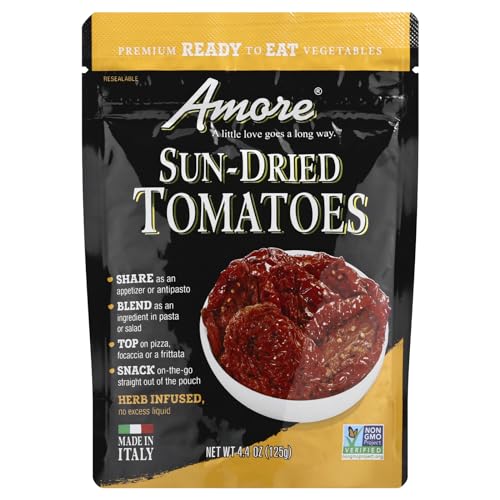 Amore Ready-to-Eat Sun Dried Tomaten, Kräuter-infundiertes Gemüse, 125 ml, wiederverschließbarer Beutel von Amore