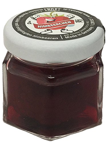 Amors Himbeerchen Himbeer-Vanille-Likör mit Himbeeren im 2cl Glas von Amors