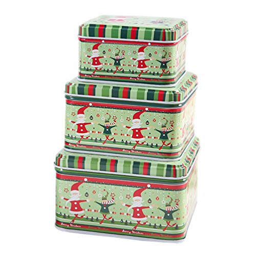 Amosfun 3pcs Weihnachtsplätzchenkastenglas-Süßigkeitspeicherbehälterweihnachtskeks-Blechdose für Partei-Bevorzugungen des Weihnachtsneuen Jahres von Amosfun