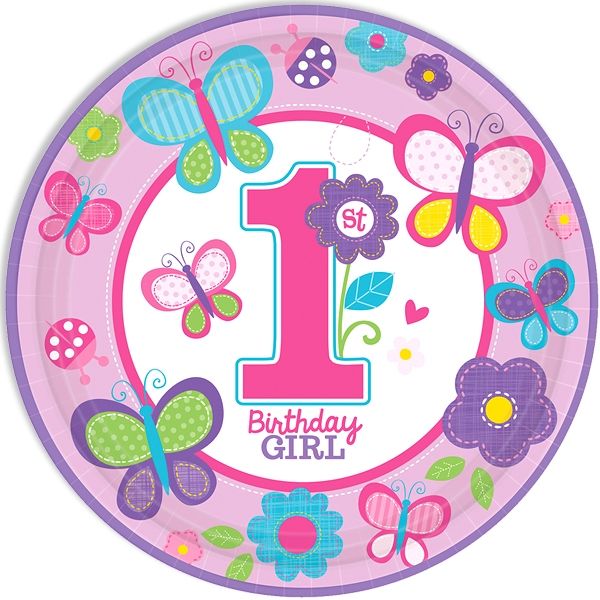 Sweet Birthday Girl Teller 8 Stk. mit Schmetterling und Blümchen, 23 cm von Amscan Europe GmbH