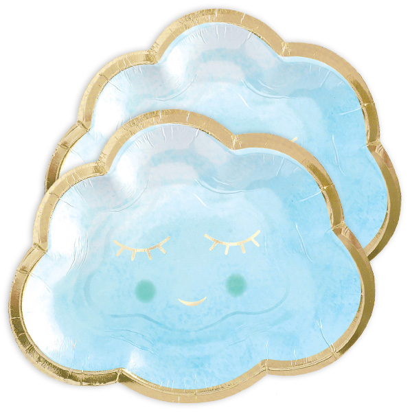 8 Partyteller "Baby Wolke" in blau mit Goldrand von Amscan
