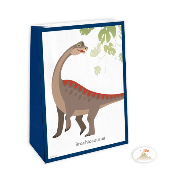 Dinosaurier Papiertüten mit Stickern im 4er Pack von Amscan