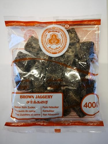 AMUTHA Brown Jaggery 400g | Reiner Rohrzucker Braun | DUNKLER Zucker von Amutha