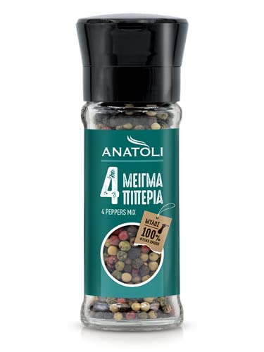 Anatoli 4 Pfeffer Mix 35g in Mühle *** bunter Pfeffer Körner in Gewürzmühle aus Glas *** mediterran würzen von Anatoli