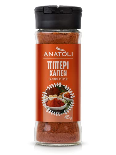 Anatoli Cayenne Pfeffer Gewürz gemahlen 45g Glas Streuer Spender | Würz Cayenne Pepper scharf mediterran von Anatoli