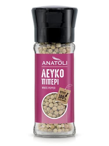 Anatoli weißer Pfeffer 45g in Mühle I weiße Pfeffer Körner in Gewürzmühle aus Glas I mediterran würzen Anatoli weißer Pfeffer 45g in Mühle I weiße Pfeffer Körner in Gewürzmühle aus Glas I mediterran würzen von Anatoli