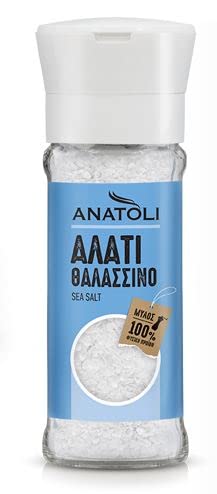 Reines Meersalz in Mühle 90g von Anatoli aus Griechenland *** Meer Salz Körner in Gewürzmühle aus Glas *** mediterran würzen von Anatoli