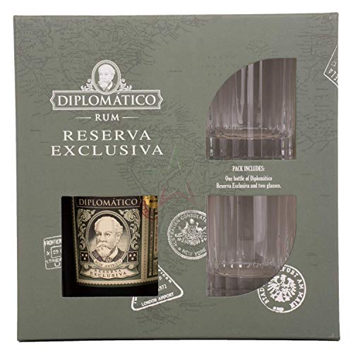 Diplomatico Rum Exclusiva Reserva Glass Gift Set, 70 cl ( 1 bottle and 2 glasses) von Diplomático