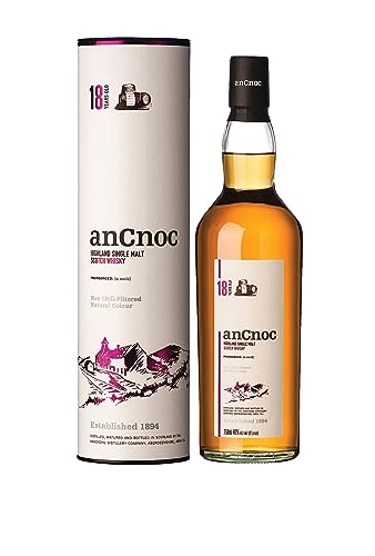 AnCnoc 18 Years Old Single Malt – 18 Jahre gereifter schottischer Whisky aus den Highlands in der Geschenkverpackung mit 46 % vol. Alkohol (1 x 0,7l) von An Cnoc