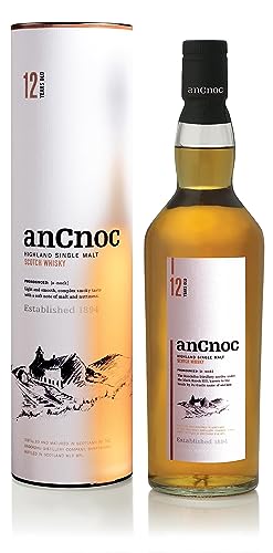 AnCnoc 12 Years Old Single Malt – 12 Jahre gereifter schottischer Whisky aus den Highlands in der Geschenkverpackung mit 40 % vol. Alkohol (1 x 0,7l) von An Cnoc