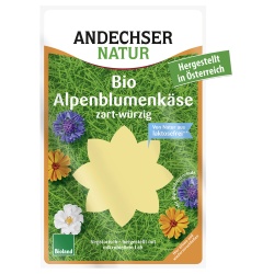 Alpenblumenkäse, geschnitten, laktosefrei Alpenblumenkäse, geschnitten, laktosefrei von Andechser Natur