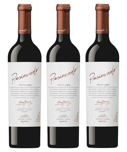 3x 0,75l - 2019er - Andeluna - Pasionado - Cuatro Cepas - Tupungato - Mendoza - Argentinien - Rotwein trocken 3x 0,75l - 2019er - Andeluna - Pasionado - Cuatro Cepas - Tupungato - Mendoza - Argentinien - Rotwein trocken von Andeluna