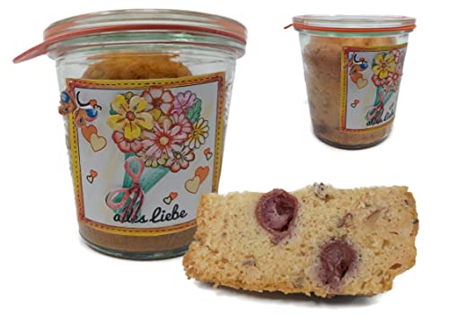 Haselnuss-Kirschkuchen mit Amaretto verfeinert im Glas mit Muttertagsgruß von Andis Backidee Kuchen & Gebäck Eine Idee von A. Tönges