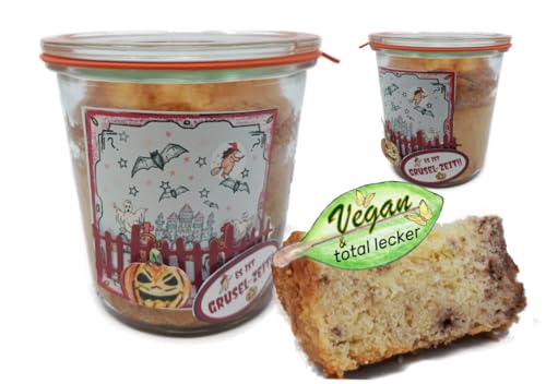 Vanille-Cranberrys-Kuchen im Glas mit Geschenke-Etikett zu Halloween Vegan zubereitet von Andis Backidee Kuchen & Gebäck Eine Idee von A. Tönges