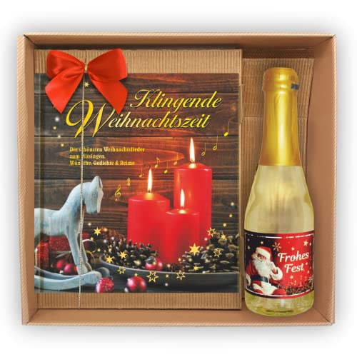 Geschenkset zu Weihnachten Weihnachtslieder Buch im Geschenke Set mit 0,2L Beeren Perlwein Sekt (Klingende Weihnachtszeit mit Piccolo Frohes Fest, groß) von Andrea Verlag