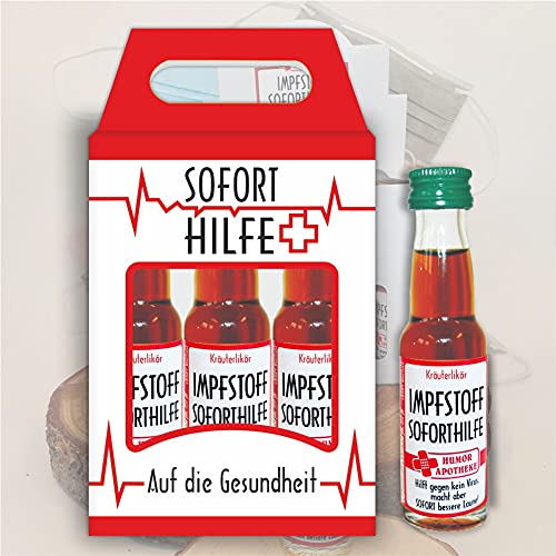 Kleiner Impfstoff Sofort Hilfe 3er Box | 3 x 0,02l | Kräuterlikör Likör | 32% vol. alk. | Humormedizin | Der erste Impfstoff gegen das Virus kommt aus unserer Humorapotheke von AV Andrea Verlag