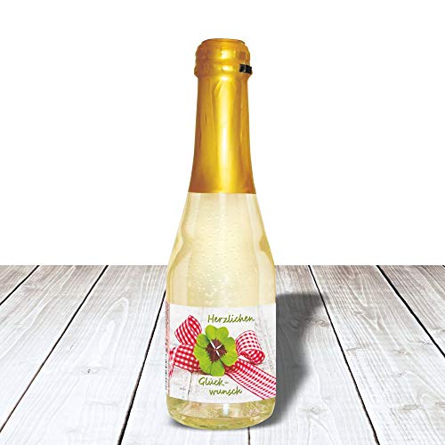 Piccolo Liebe Grüße - Herzlichen Glückwunsch - Beerenperlwein | 0,2 l Sekt halbtrocken | prickelnd freischer Fruchtsecco Perlwein aus weißen Beeren von Andrea Verlag