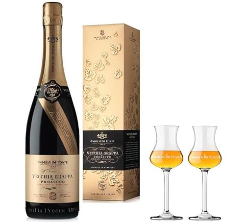 ANDREA DA PONTE ALTER PROSECCO GRAPPA 8 JAHRE 70 CL MIT 2 GRAPPA GLÄSERN von Andrea da Ponte