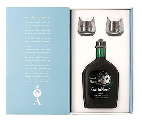 ANDREA DA PONTE GATTA GATTA SCHWARZE LAKRITZE LAKRITZE UND MINZE AUF DER BASIS VON PROSECCO-GRAPPA 50 CL GESCHENKKARTON MIT ZWEI GLÄSERN von Andrea da Ponte