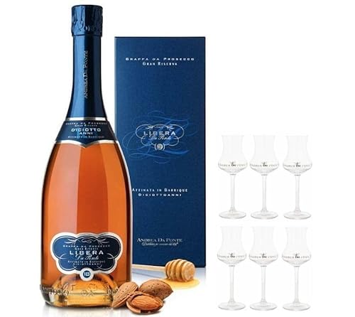 ANDREA DA PONTE PROSECCO GRAPPA GRAN RISERVA LIBERA 70 CL IN BOX MIT 6 GLÄSERN von Andrea da Ponte