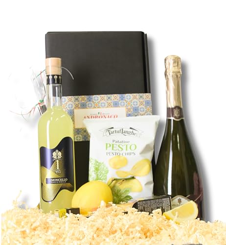 Geschenkset Limoncello Spritz – Exklusives Italienisches Genusspaket: Patatine con Pesto, Spumante Millesimato Extra Dry und Limoncello Tradizionale Premium Aperitif Set für Partys, Aperitivo & Feiern von Andronaco