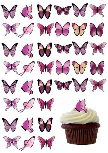 Anglesit Ltd. Cupcake-Topper Schmetterlinge, essbar, 48 Stück, vorgestanzt, Rosa von Anglesit Butterflies