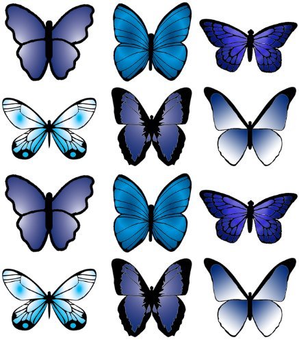 B28 Kuchendekoration aus Esspapier mit Schmetterlingen, vorgeschnitten, groß, Blau von Anglesit Butterflies