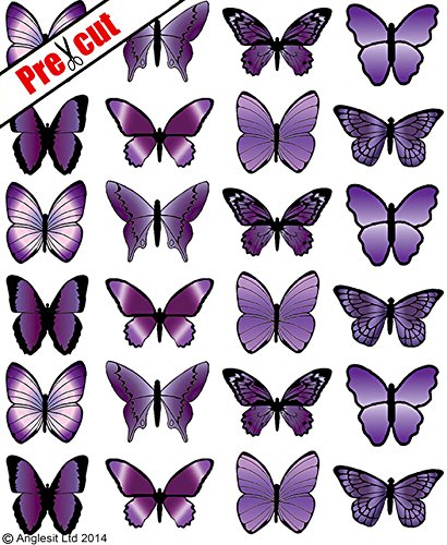 Tortendekoration, essbar, aus Oblatenpapier, vorgestanzt, mittlere Größe, Schmetterlings-Motiv, Violett violett von Anglesit Butterflies