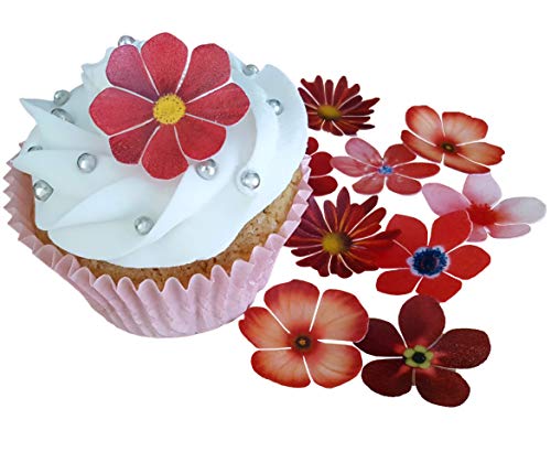- Kuchendekoration mit schönen roten Blumen aus vorgeschnittenem, essbarem Reis- / Oblatenpapier, Dekoration für Cupcakes, Kuchen, Desserts, für Geburtstagspartys, Hochzeiten, Babypartys, Flowers von Anglesit Flowers