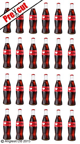 Anglesit Other Tortendekoration, Motiv: Coca Cola-Flaschen mit Herz, vorgestanzt auf Reispapier/Oblatenpapier, essbar, Partydekoration von Anglesit Other