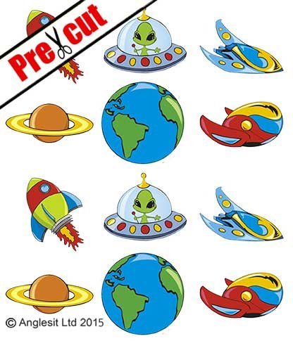 PRE-CUT SPACESHIP PLANET ALIEN EDIBLE RICE / WAFER PAPER CUP CAKE TOPPERS PARTY BIRTHDAY DECORATION by Anglesit Other von Anglesit Other