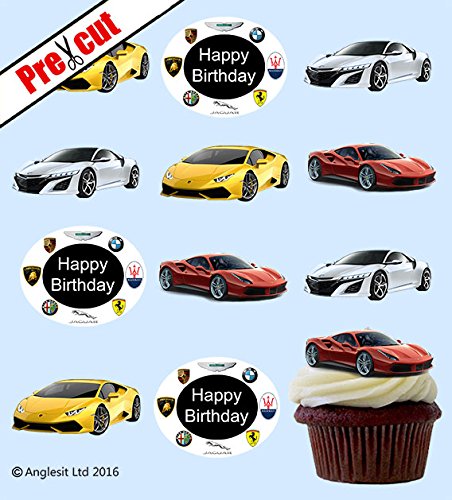 Vorgeschnittene Luxus-Sportwagen-Aufleger, essbares Reispapier/Oblatenpapier, für Cupcakes, Kuchen, Party, Geburtstag, Dekoration von Anglesit Birthday