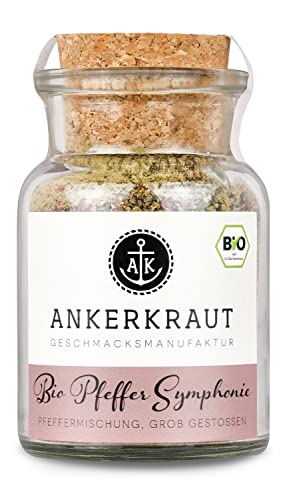 Ankerkraut BIO Pfeffer Symphonie, bunter Mix aus verschiedenen Pfeffer-Sorten, 70 g im Korkenglas, Gewürz zum Kochen zu Hause, Bio-Qualität Würze für jedes Gericht und Mahlzeit von Ankerkraut