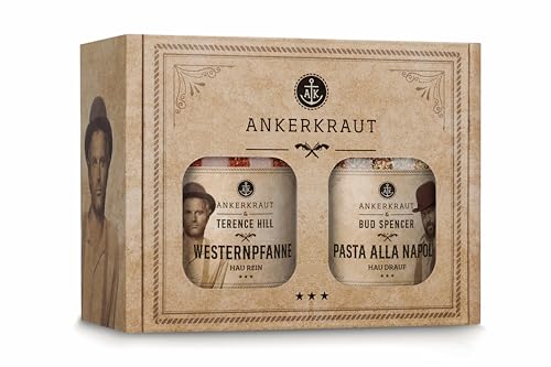 Ankerkraut Bud Spencer & Terence Hill Bagaluten Gewürz-Box, mit Westernpfanne und Pasta alla Napoli, Geschenk-Set, lecker kochen, 195 g Gewürze Inhalt von Ankerkraut