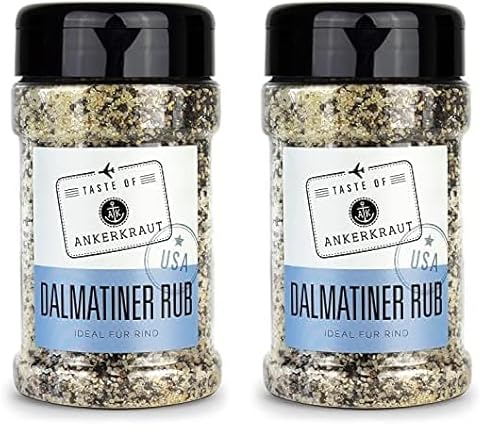 Ankerkraut Dalmatiner Rub, BBQ Marinade und Finisher für Rind, USA, Gewürz für Fleisch und Steak, Pfeffer mit Knoblauch und Zwiebel, 270 g im Streuer (Packung mit 2) von Ankerkraut