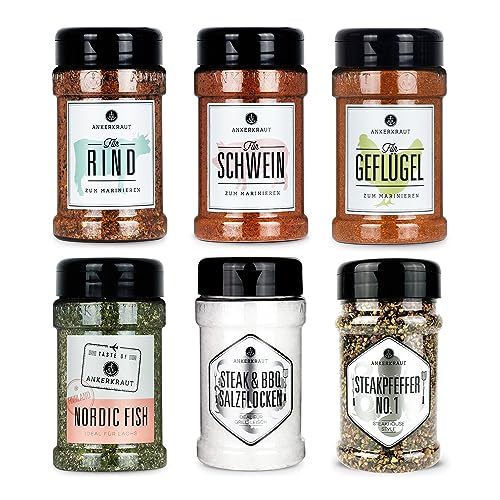 Ankerkraut 'Einfach Grillen' Set, 6 Gewürze Streuer im Bundle, BBQ Gewürz Allrounder für Rind, Geflügel, Schwein und Fisch, Steak-Salz und Pfeffer, 1290 g im Set Ankerkraut 'Einfach Grillen' Set, 6 Gewürze Streuer im Bundle, BBQ Gewürz Allrounder für Rind, Geflügel, Schwein und Fisch, Steak-Salz und Pfeffer, 1290 g im Set von Ankerkraut