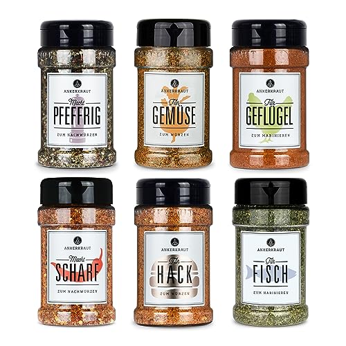 Ankerkraut 'Einfach kochen' Set, 6 Gewürz Streuer im Bundle, für Geflügel, Fisch, Hack, Gemüse, Scharf und Pfeffer, 1225 g Gewürze für Alles Ankerkraut 'Einfach kochen' Set, 6 Gewürz Streuer im Bundle, für Geflügel, Fisch, Hack, Gemüse, Scharf und Pfeffer, 1225 g Gewürze für Alles von Ankerkraut